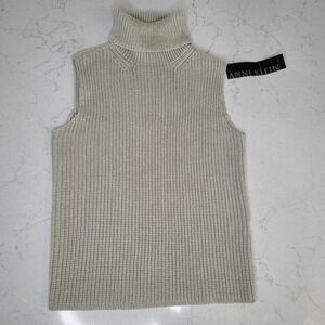 Anne Klein Women Turtleneck Sleeveless Sweater‎ Medium Petite Wool Blend